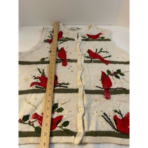 White Stag plus Vest Red Cardinals Birds (1x-2x?) 3D Beads Sequins Christmas - Picture 8 of 8